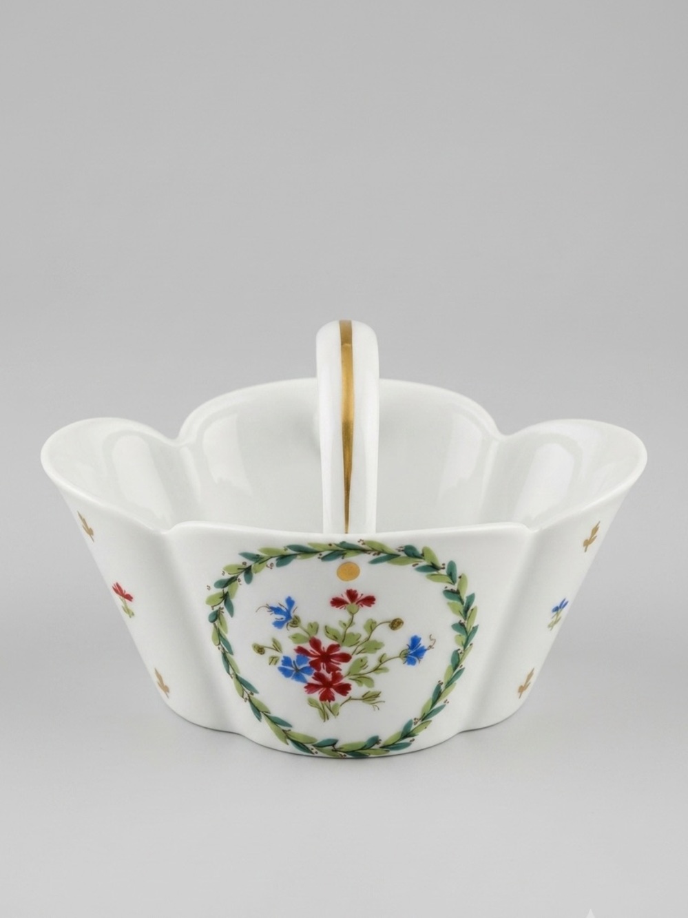 Haviland Limoges Vieux Paris Vert Floral Porcelain Basket Trinket Bonbon Dish